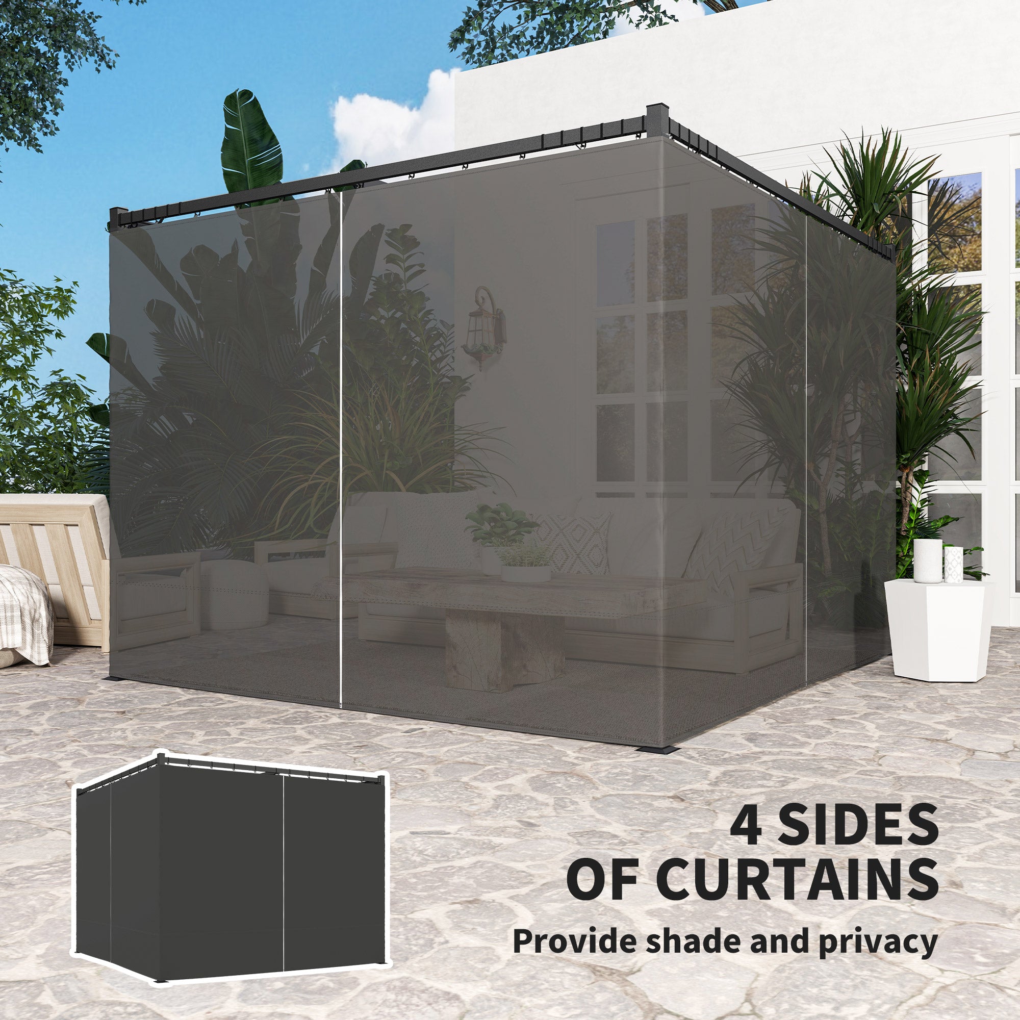 10' x 10' Retractable Pergola Canopy with Sidewalls, Metal Outdoor Gazebo Sun Shade Shelter, Dark Grey