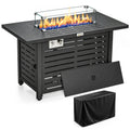 Propane Gas Fire Pit Table, Outdoor Firepit with 43" Steel Tabletop and Lid, 50,000 BTU Pulse Ignition Fire Table w/ Stainless Steel Burner, Glass Wind Guard, and Cover