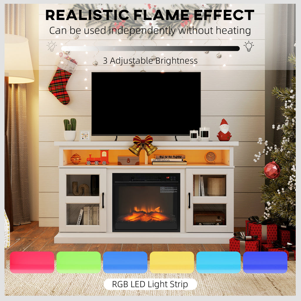 48" Fireplace TV Stand for TVs Up to 55 Inches, Media Entertainment Center with 3D Flame, Adjustable Shelves, White