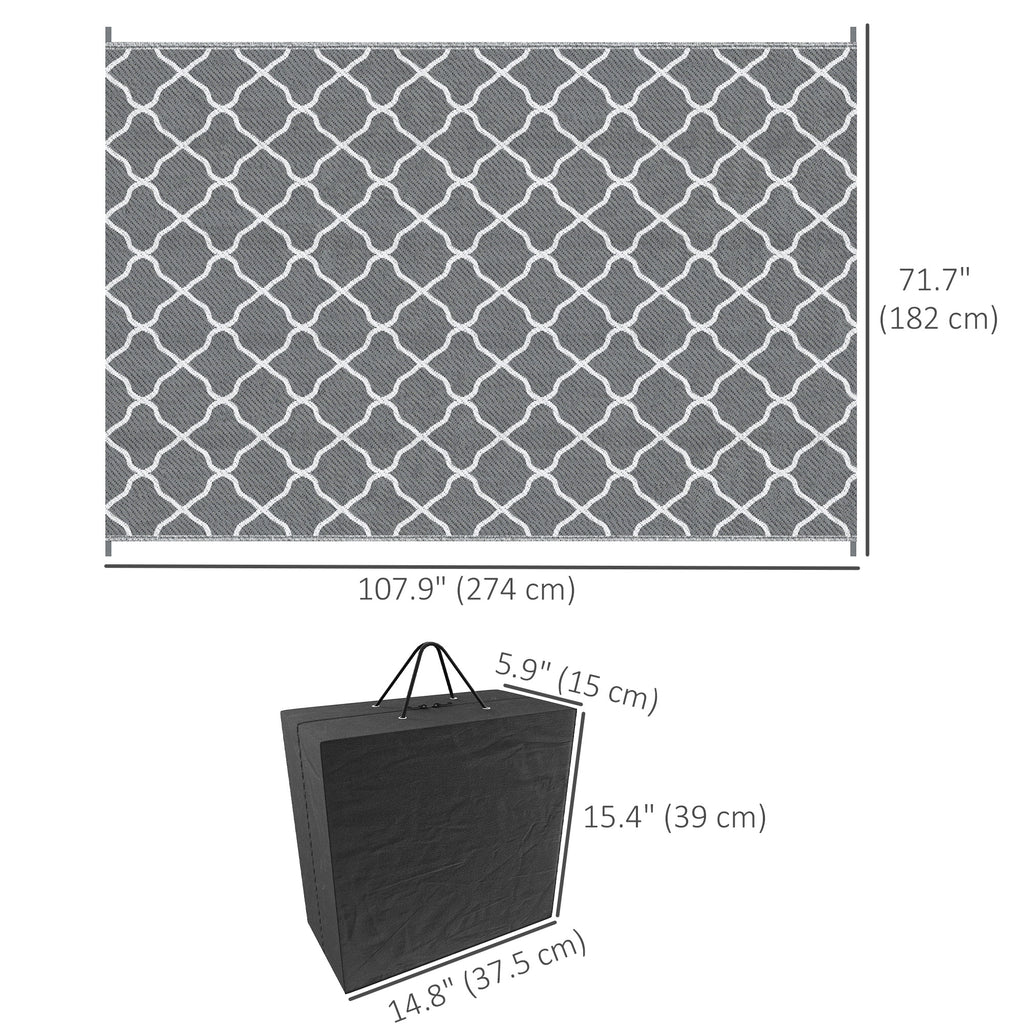 Waterproof  Outdoor Rug, 6' x 9' RV Rug Reversible Mat for Backyard, Deck, Picnic, Beach, Camping, Grey & White Net