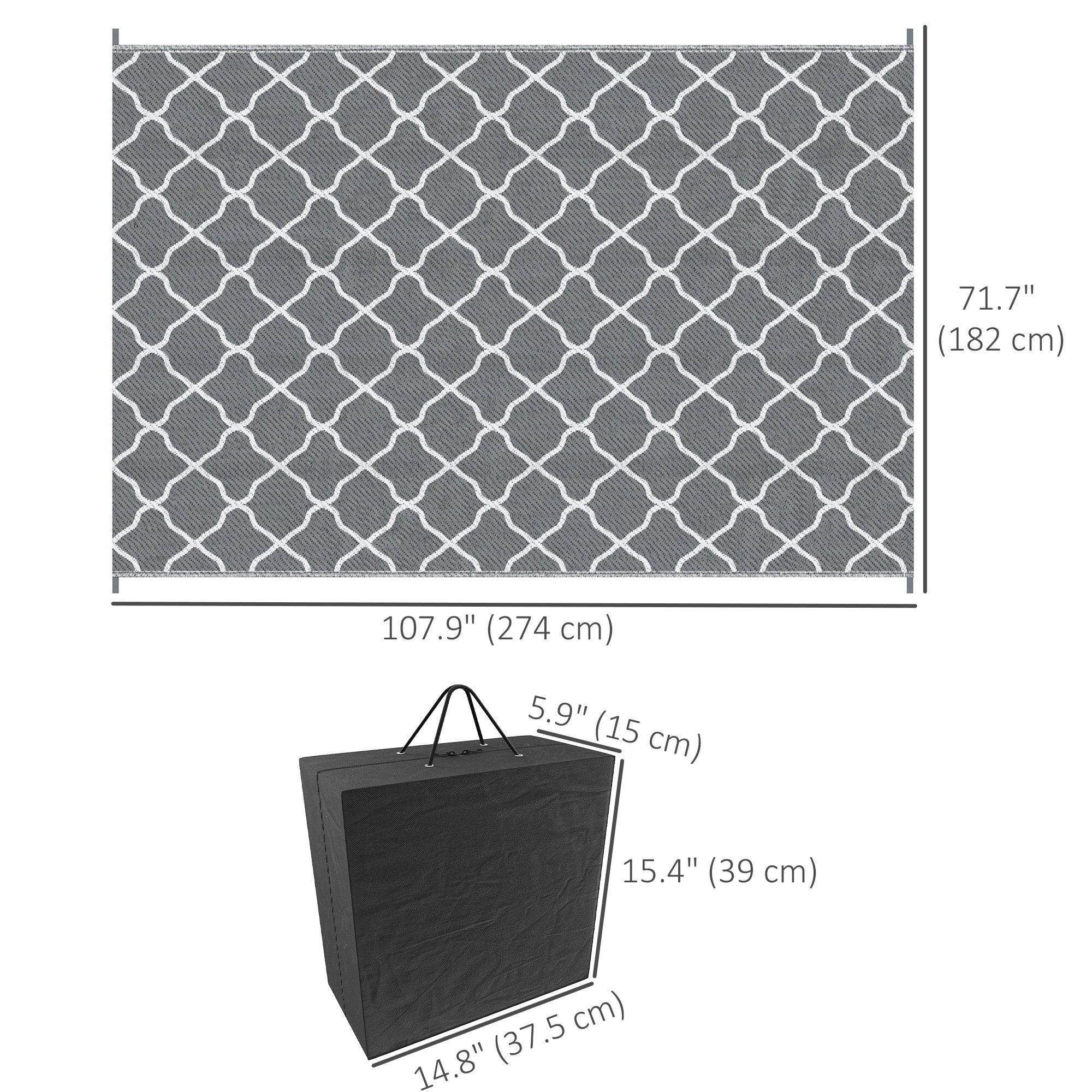 Waterproof  Outdoor Rug, 6' x 9' RV Rug Reversible Mat for Backyard, Deck, Picnic, Beach, Camping, Grey & White Net
