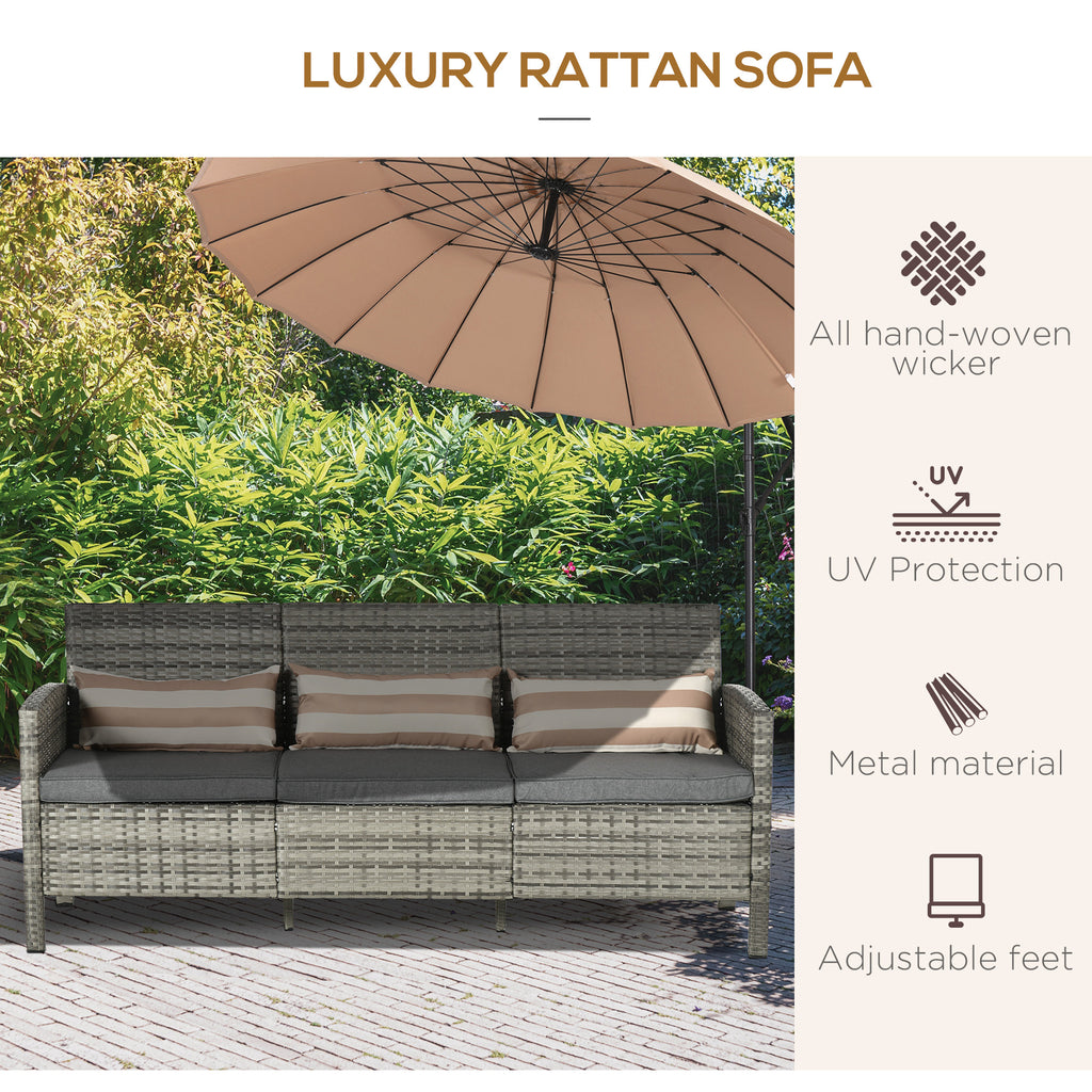 3-Seater Wicker Sofa, PE Rattan Outdoor Couch Conversation Furniture with Removable Cushions for Patio, Garden, Grey
