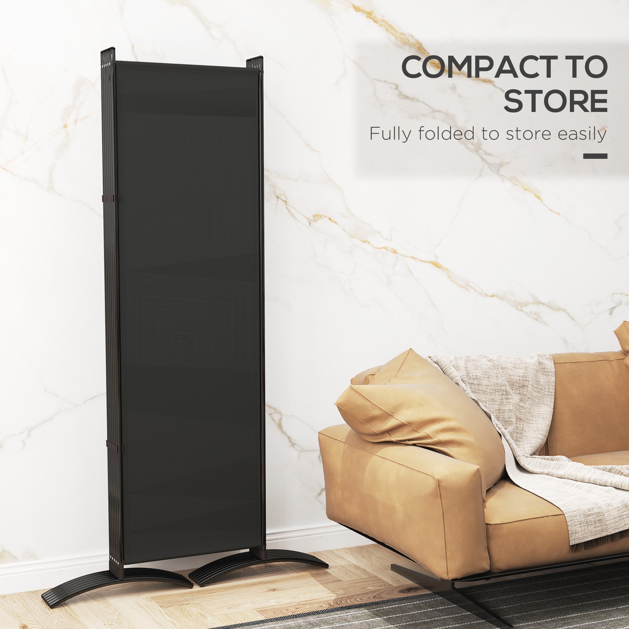 6 Panel Folding Room Divider, UV30+ Privacy Screen, Indoor Outdoor Privacy Panel with Stable Base, Black