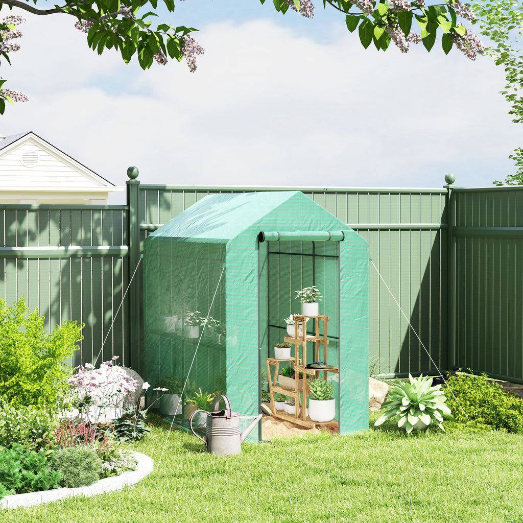 Walk-in Greenhouse Outdoor Portable Plant Flower Growth Warm House with Roll-up Door, 73" x 47" x 75", Green