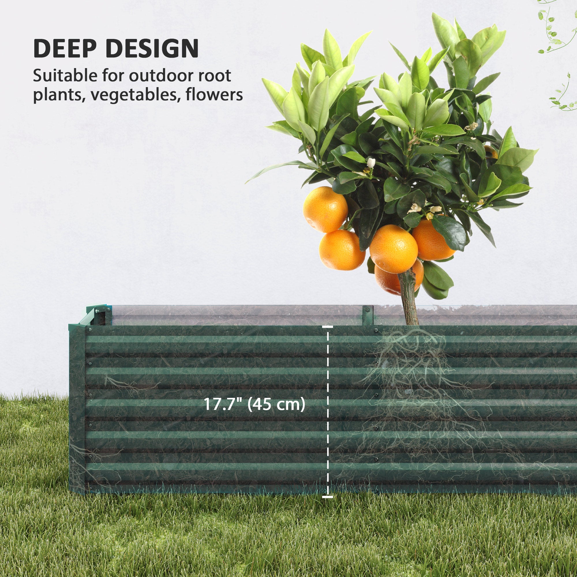 8 x 1.3 x 1.5ft Galvanized Raised Garden Bed, Reinforced Outdoor Planter Box with Open Bottom, Green