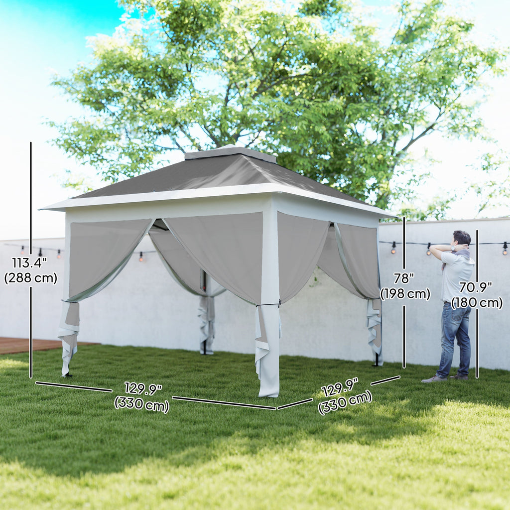 11' x 11' Pop Up Gazebo, Double Roof Foldable Height Adjustable Canopy Tent with Mesh Sidewalls, Carrying Bag, Dark Grey