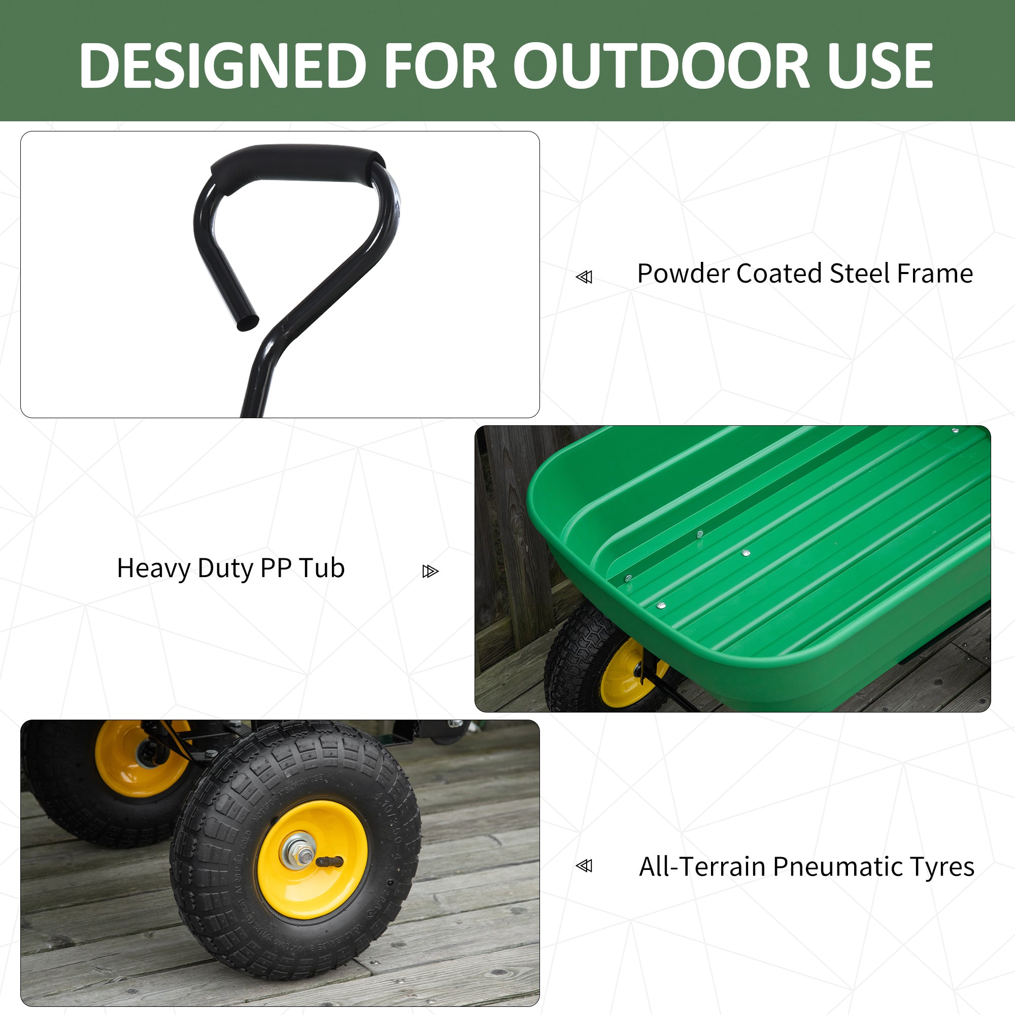 Garden Dump Cart Heavy Duty 440lbs Wagon with Steel Frame and 12" Pneumatic Tires, Green