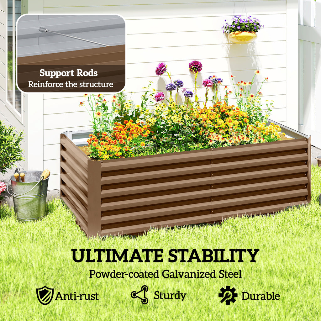 6' x 3' x 2' Raised Garden Bed, Galvanized Planter Box for Growing Flowers, Herbs and Vegetables, Brown