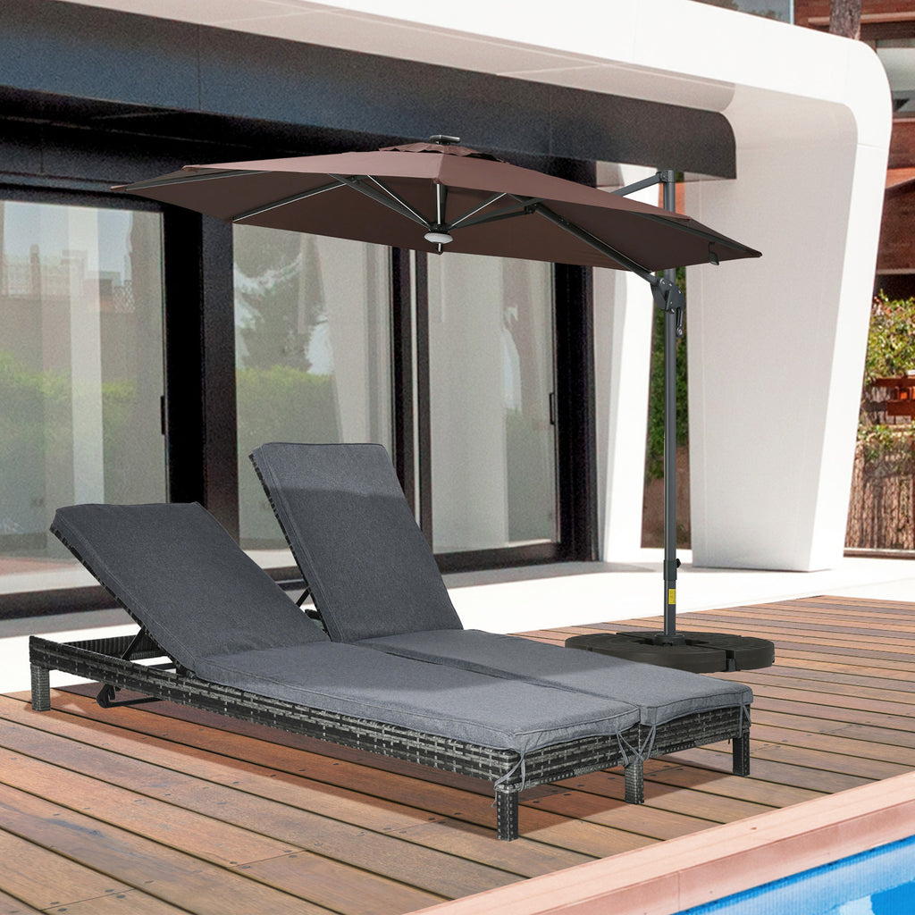 Wicker Double Chaise Lounge Chair Outdoor Recliner 2 Person Rattan Patio Reclining Sunbed Furniture Cushioned w/Adjustable Backrest, Black, Grey