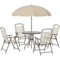6 Pieces Outdoor Dining Set for 4 with Umbrella Patio Outdoor Furniture Set with Round Table 4 Folding Chairs Cream
