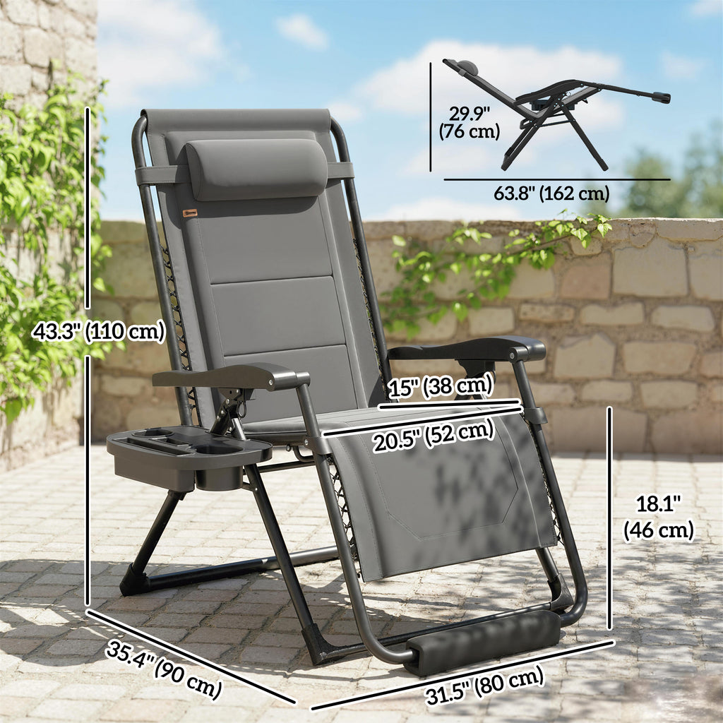 Zero Gravity Chair, Reclining Outdoor Lounger Chair with Cup Holder, 400 LBS Capacity, Dark Grey