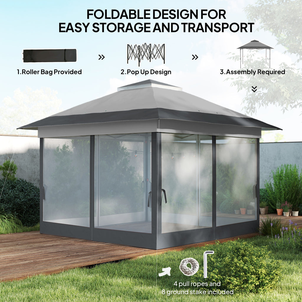 12' x 12' Foldable Pop-up Party Tent Instant Canopy Sun Shade Gazebo Shelter with Steel Frame, Dark Grey
