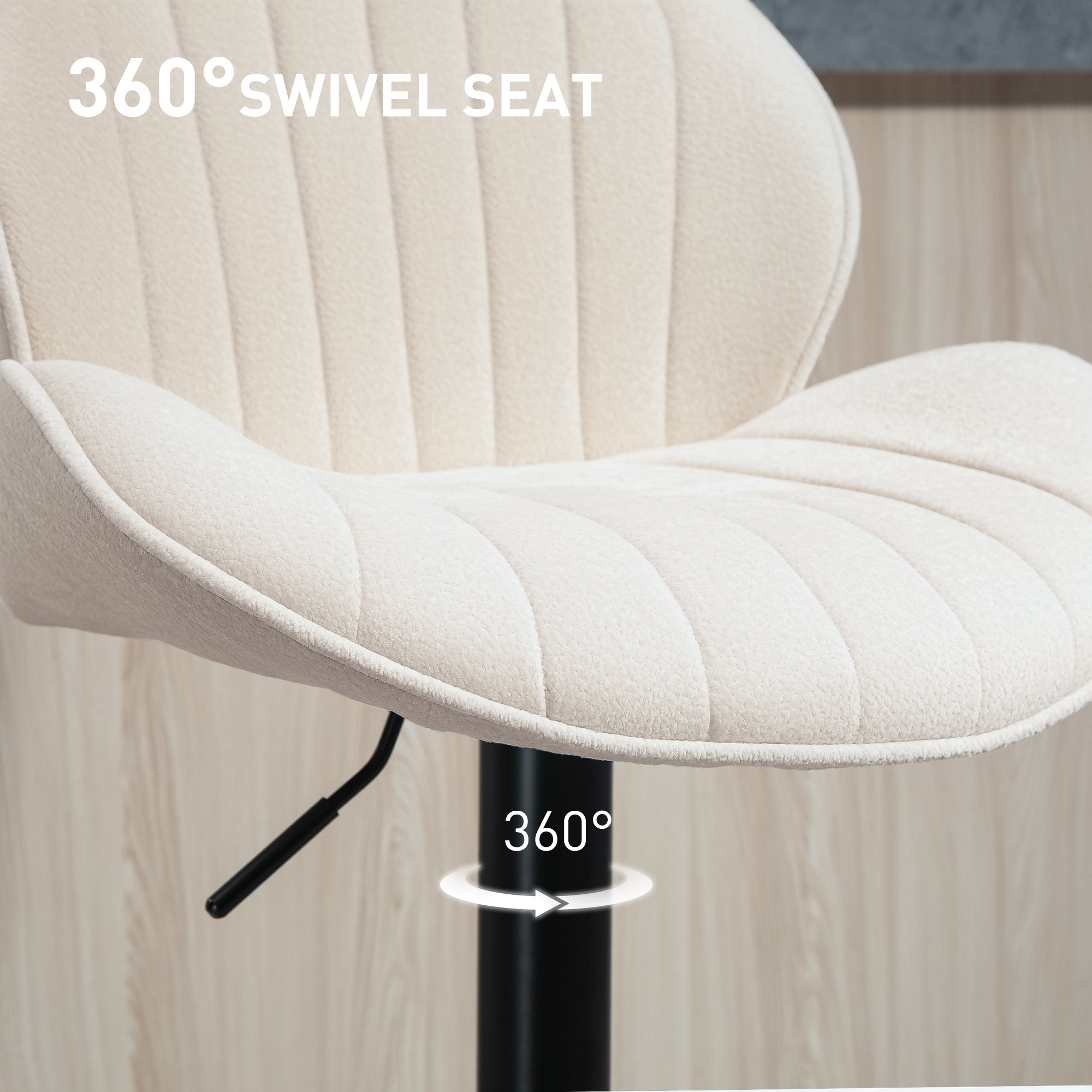 Bar Stools Set of 2, Swivel Barstools with Back, Adjustable Height and Footrest for Kitchen Island, Dining Room, Beige