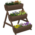3 Tier Elevated Planter Box, Vertical Wooden Raised Garden Bed for Flowers, Vegetables, 26" x 30" x 30", Carbonized