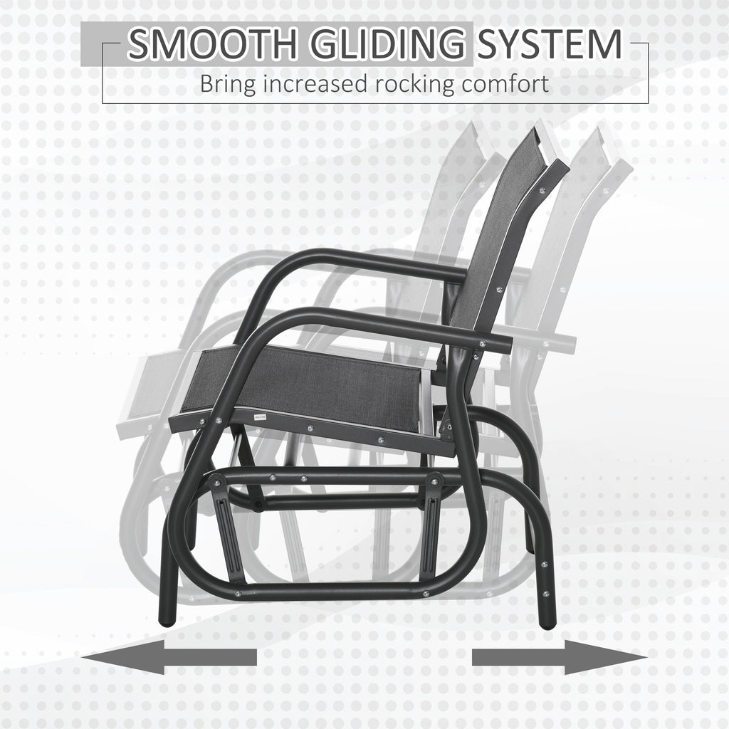 Patio Glider Outdoor Glider Chair with Breathable Mesh Seat & Backrest, Armrests and Metal Frame, Black