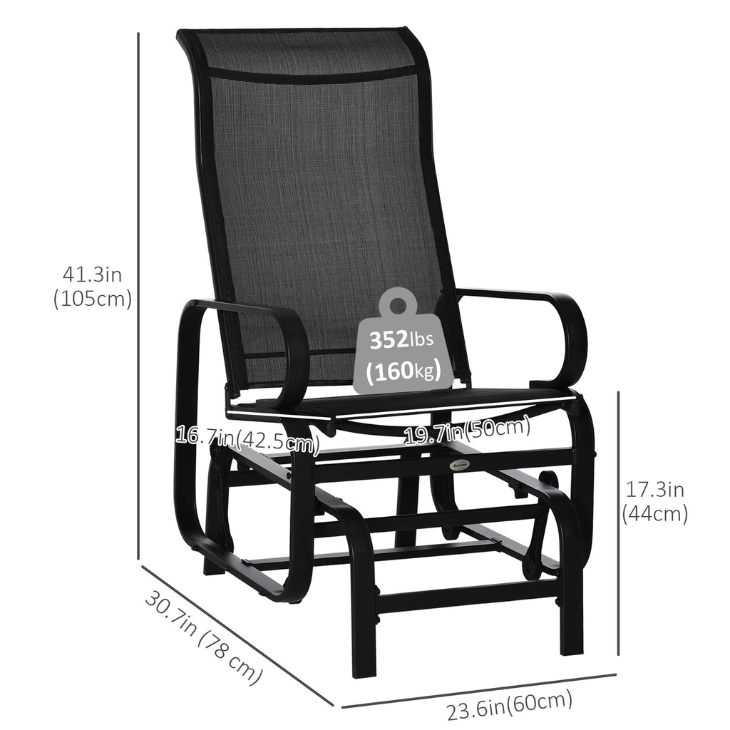 Patio Glider with Breathable Mesh Fabric, Outdoor Glider Chair, Garden Rocking Gliding Seat for Patio, Yard, Porch, Black
