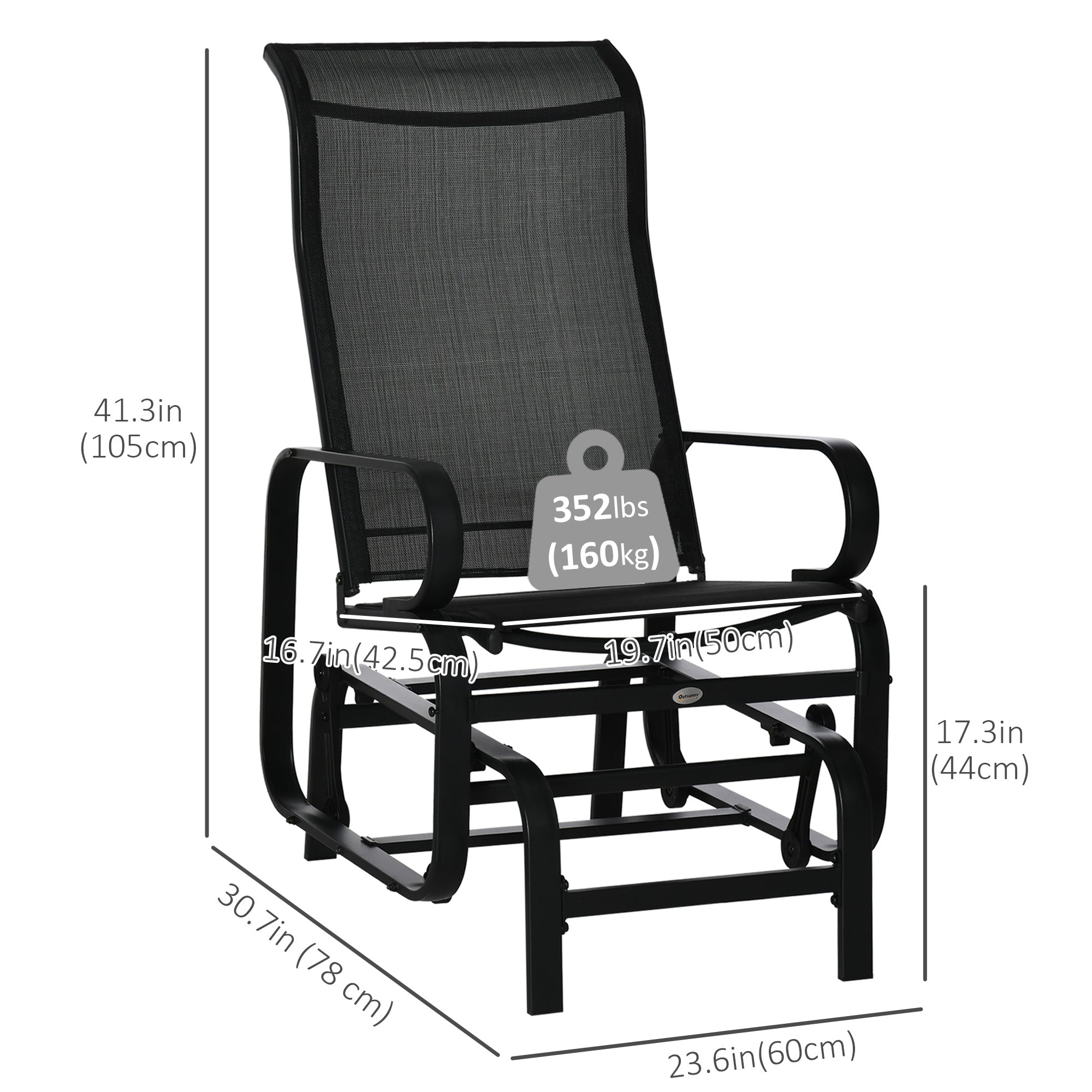 Patio Glider with Breathable Mesh Fabric, Outdoor Glider Chair, Garden Rocking Gliding Seat for Patio, Yard, Porch, Black