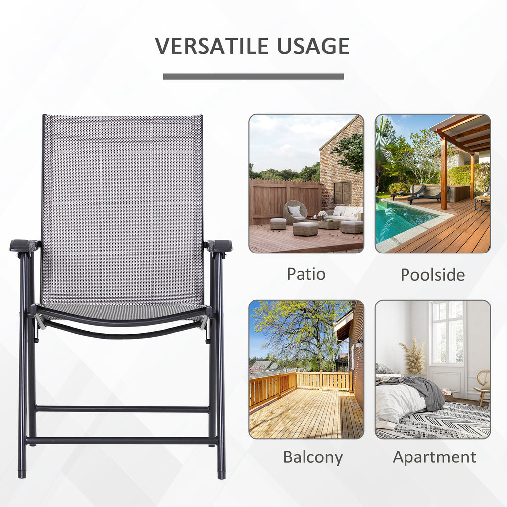 2-Piece Folding Dining Chair Set for Relaxing on Patio, Balcony, or Garden, Comfortable Outdoor Furniture with Armrests, Black