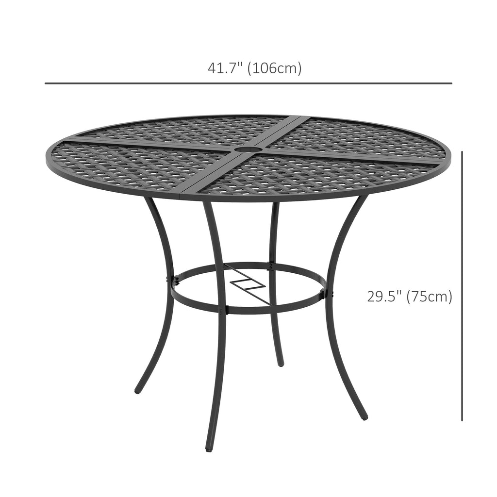 42" Round Outdoor Dining Table for 4 Persons, Metal Patio Dining Table with Umbrella Hole for Backyard, Lawn, Balcony