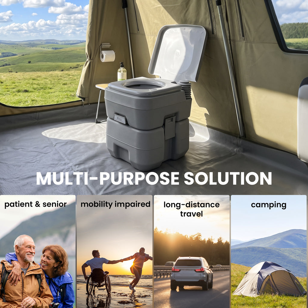 Portable Toilet for Adults, Travel Toilet with 2 Detachable Tanks, Camping Toilet for Trips, 5.3 Gallon (20L), Grey