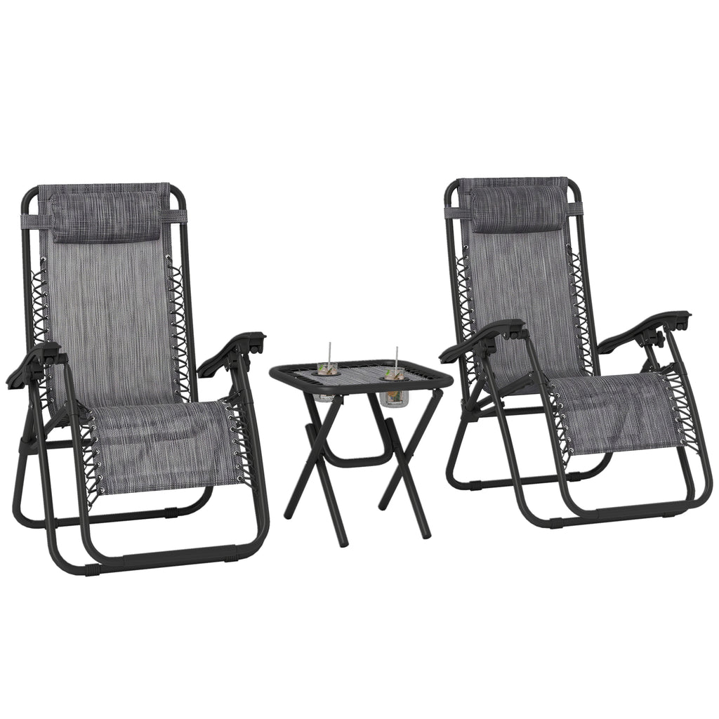 Zero Gravity Chair Set of 2 Patio Chair with Side Table Cupholders and Pillows for Pool, Backyard, Lawn, Dark Grey