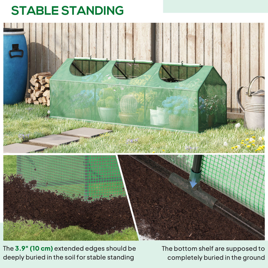Portable Mini Tunnel Greenhouse Garden Planting Warm House with 3 Windows, 71" x 24" x 24", Green
