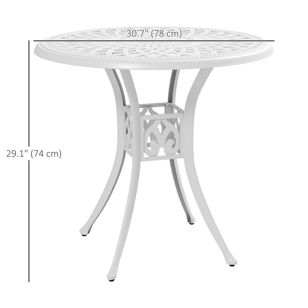 30-inch Round Patio Dining Table with Umbrella Hole Cast Aluminium Outdoor Bistro Table, White
