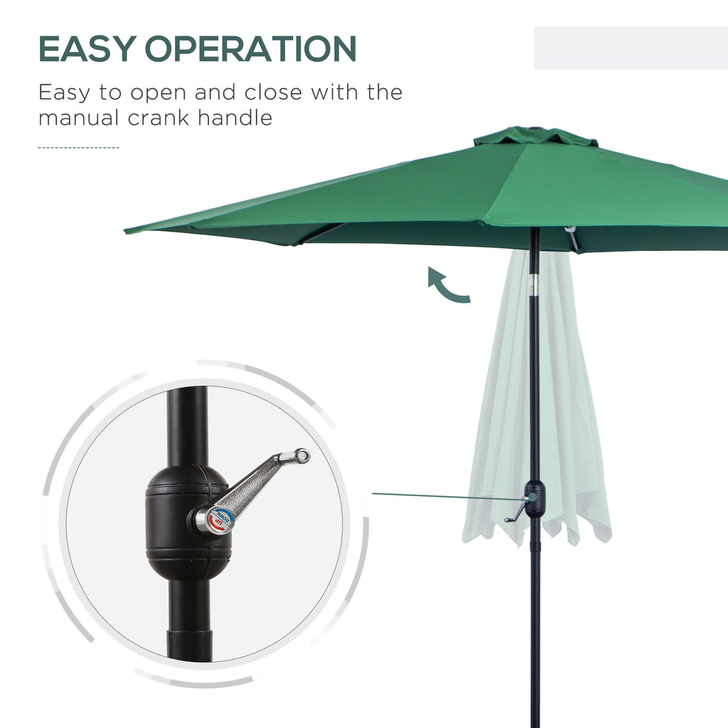 10' x 8' Round Market Umbrella, Patio Umbrella with Crank Handle and Tilt, Outdoor Parasol for Garden, Bench, Lawn, Green