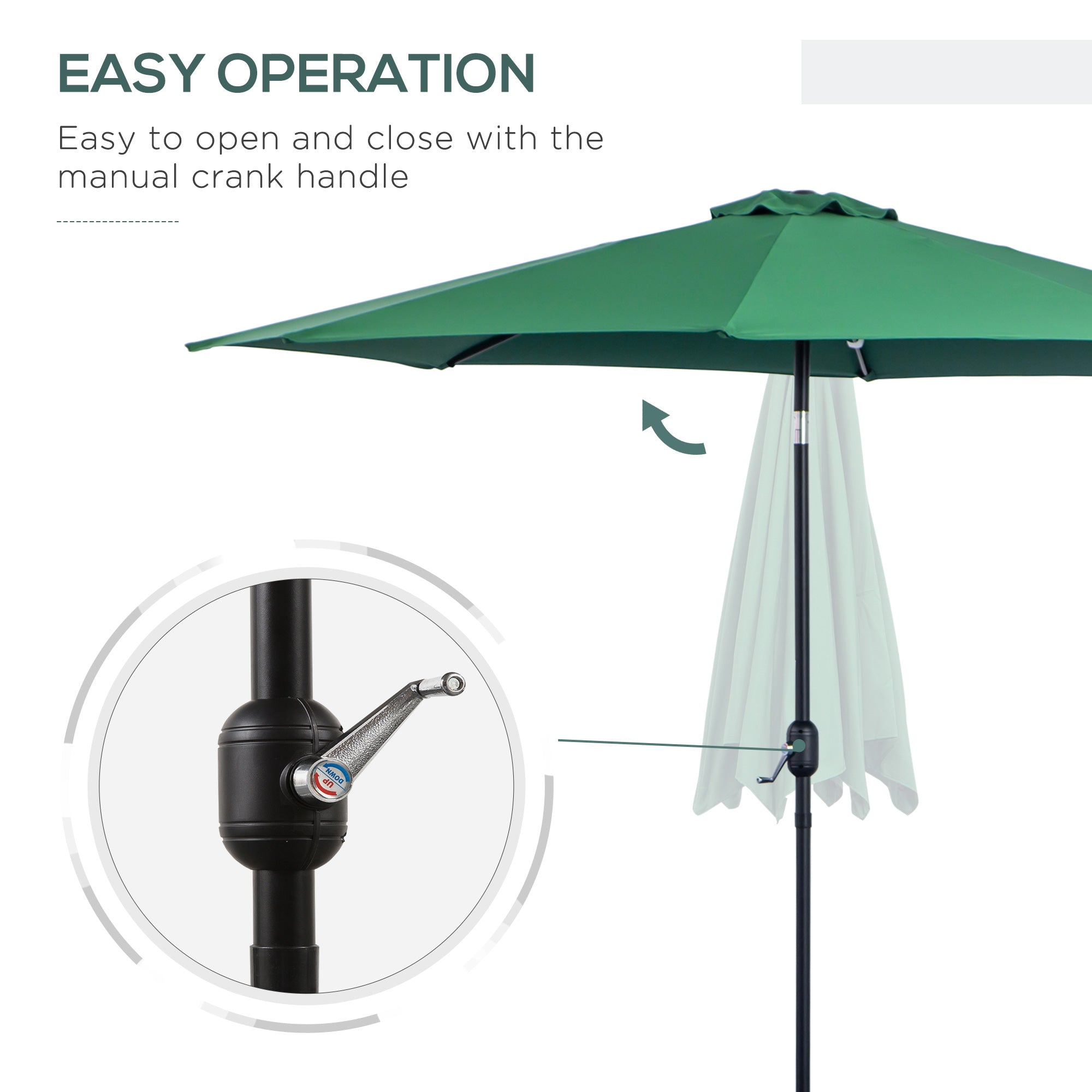 10' x 8' Round Market Umbrella, Patio Umbrella with Crank Handle and Tilt, Outdoor Parasol for Garden, Bench, Lawn, Green
