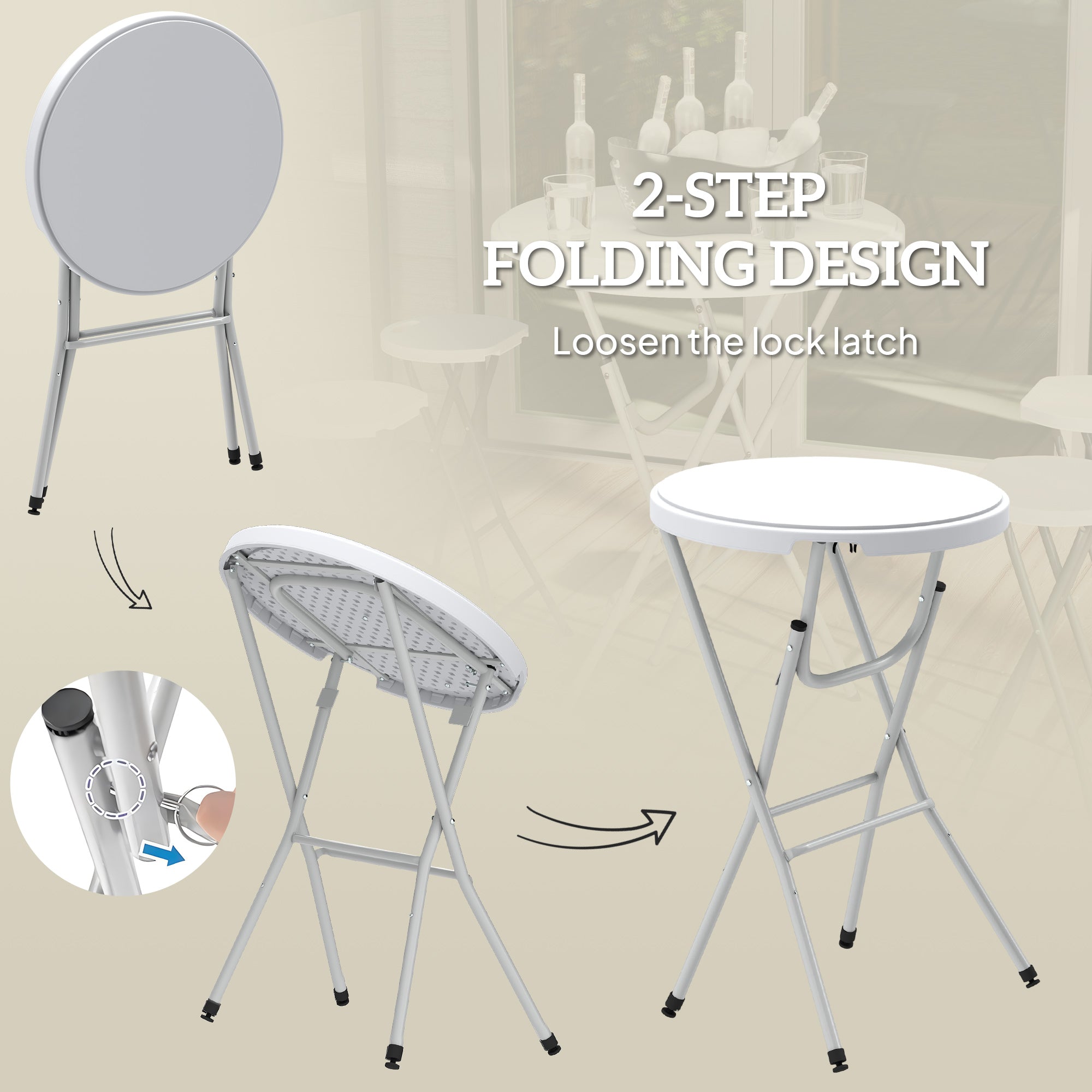 31.5" Bar Height Patio Table, Outdoor Bar Folding Table with HDPE Top, Locking Steel Legs for Party, Camping, White