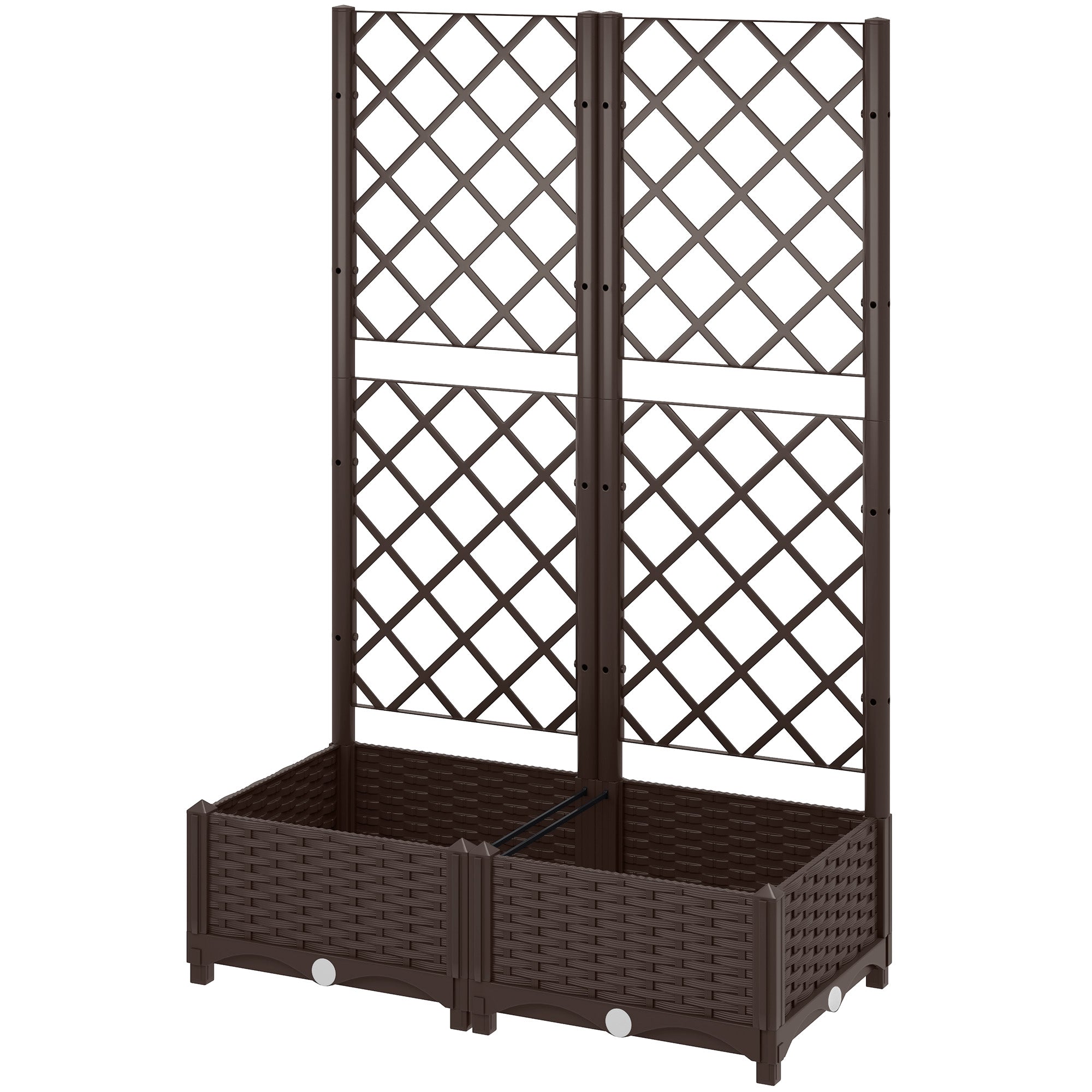 Raised Garden Bed with Trellis, Plastic Raised Flower Bed with Drainage Holes and Drain Plugs, 32" x 16" x 48"
