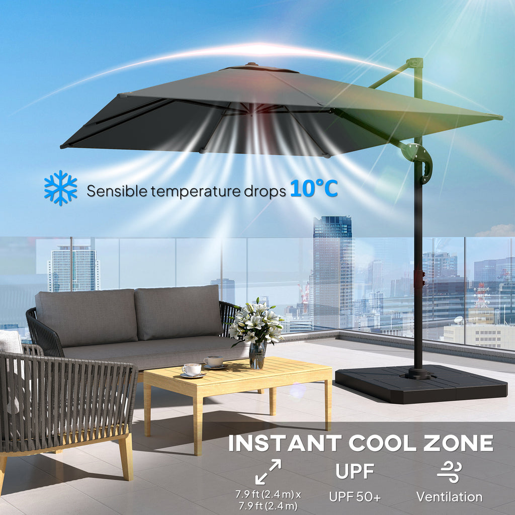 8' x 8' Offset Cantilever Patio Umbrella with Base Weights, UPF50+ Cantilever Parasol with 360Â° Rotation, Dark Grey