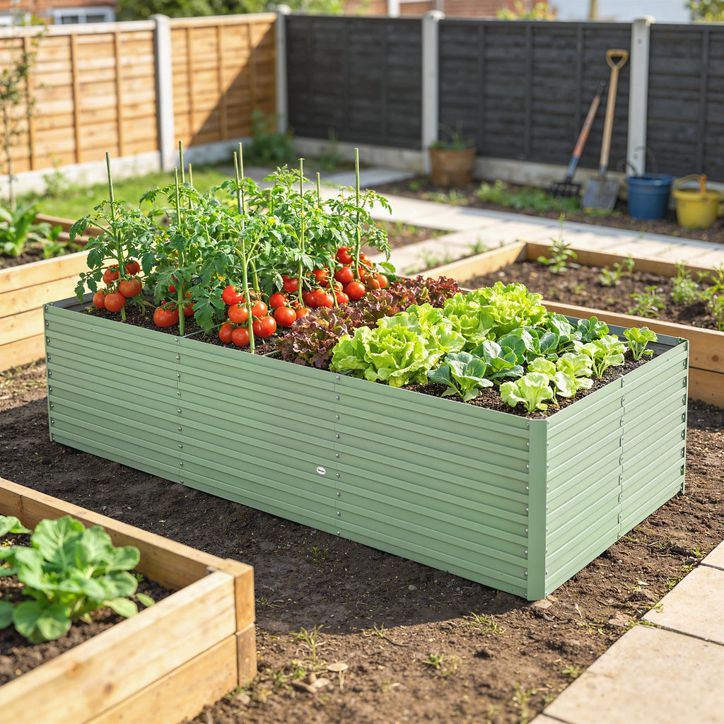 8' x 4' x 2' Raised Garden Bed, Galvanized Planter Box for Growing Flowers, Herbs and Vegetables, Light Green