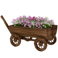 Wooden Wagon Planter Box, Mobile Garden Planter with 4 Wheels, Small Wheelbarrow Wagon Flower Cart with Drainage Holes
