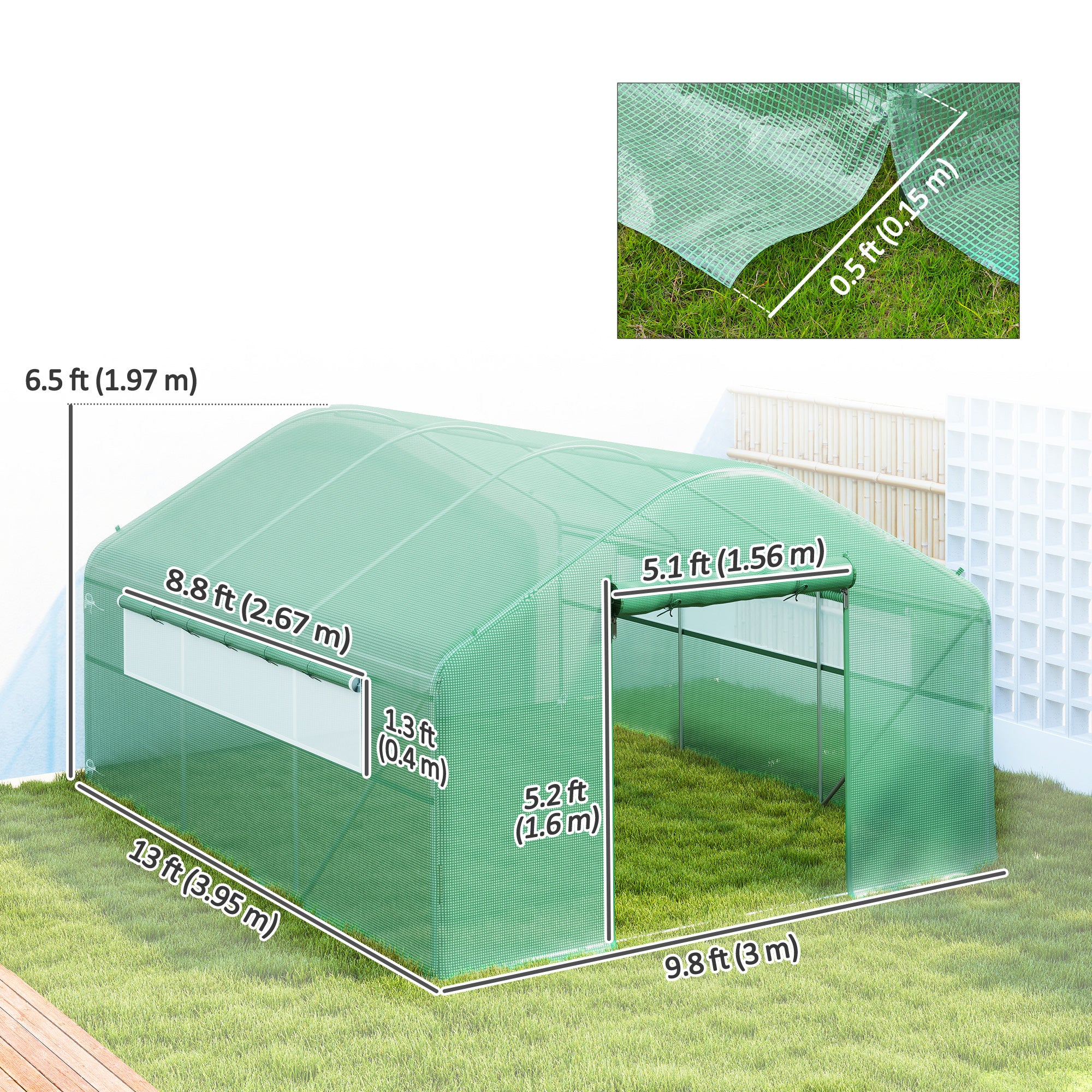 Walk-in Tunnel Greenhouse with Galvanized Steel Frame, Doors & Windows, Wind Resistant, Garden Planting Warm House, 13' x 10' x 6.5' , Green