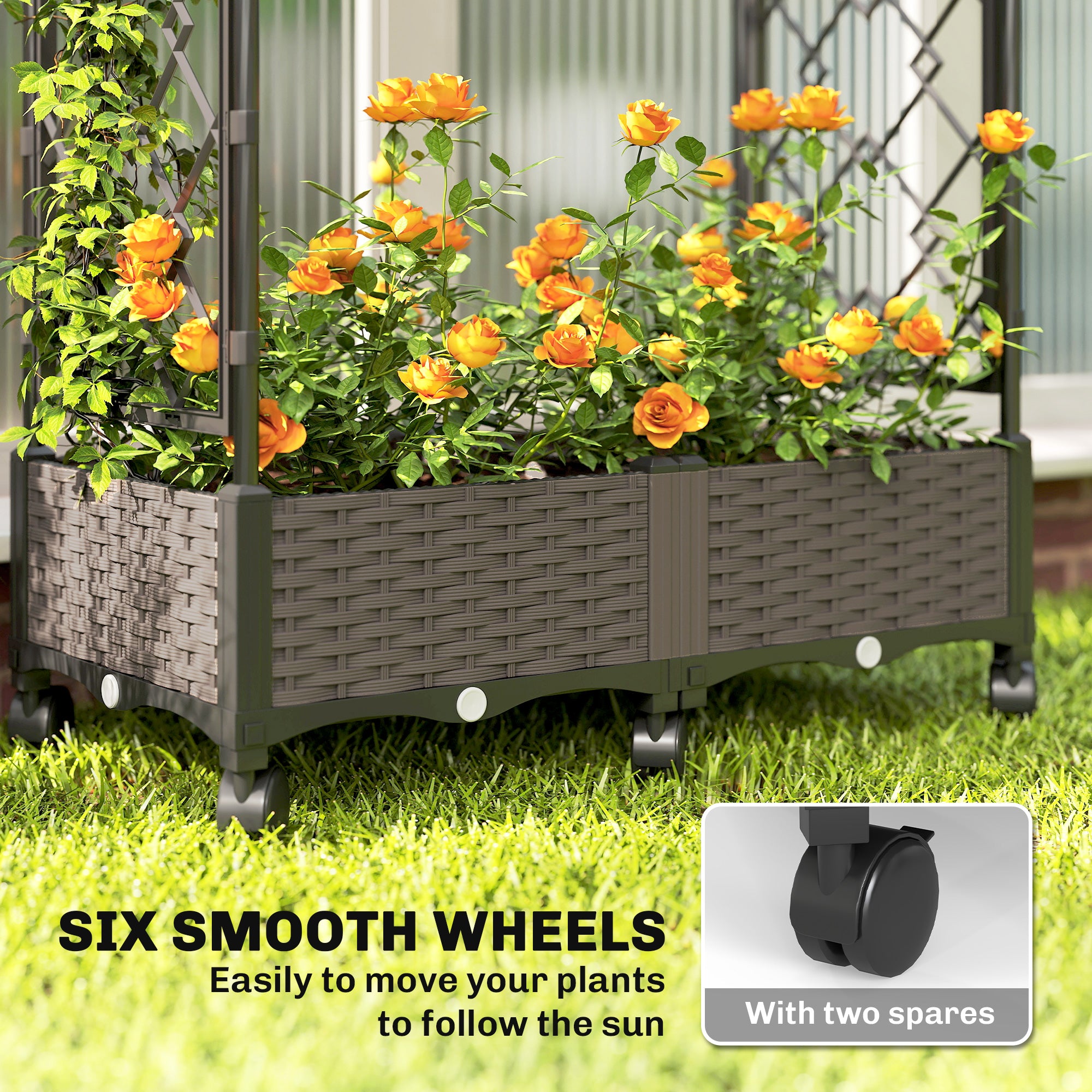 Raised Garden Bed with Arch Trellis, Raised Bed for Garden on Wheels with Side Trellis for Climbing Plants, Flowers