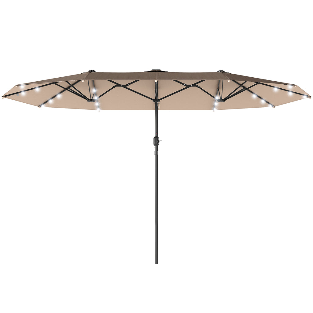 174" Double-Sided Sun Umbrella Garden Parasol Patio Sun Shade Outdoor with LED Solar Light, Khaki