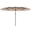 174" Double-Sided Sun Umbrella Garden Parasol Patio Sun Shade Outdoor with LED Solar Light, Khaki