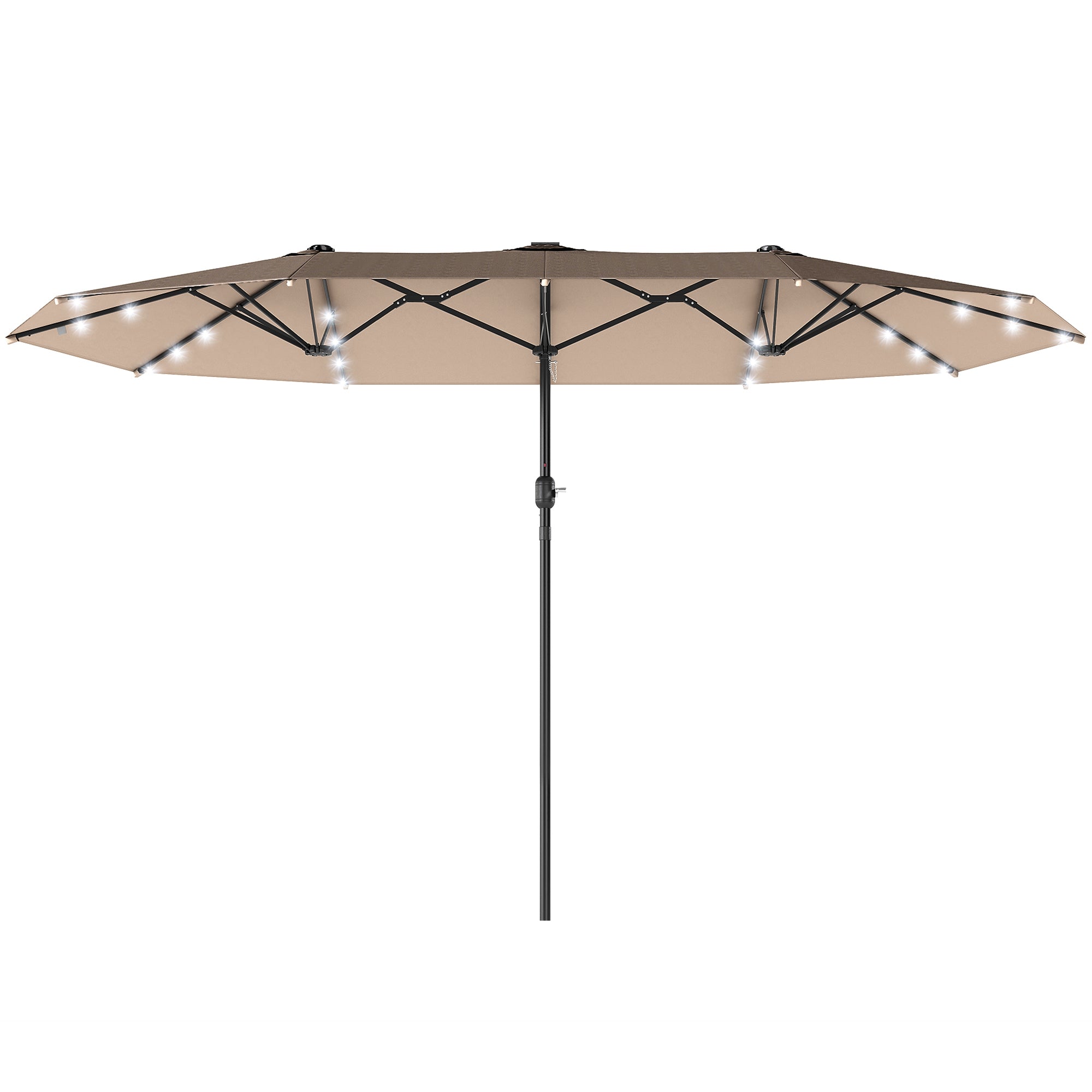 174" Double-Sided Sun Umbrella Garden Parasol Patio Sun Shade Outdoor with LED Solar Light, Khaki