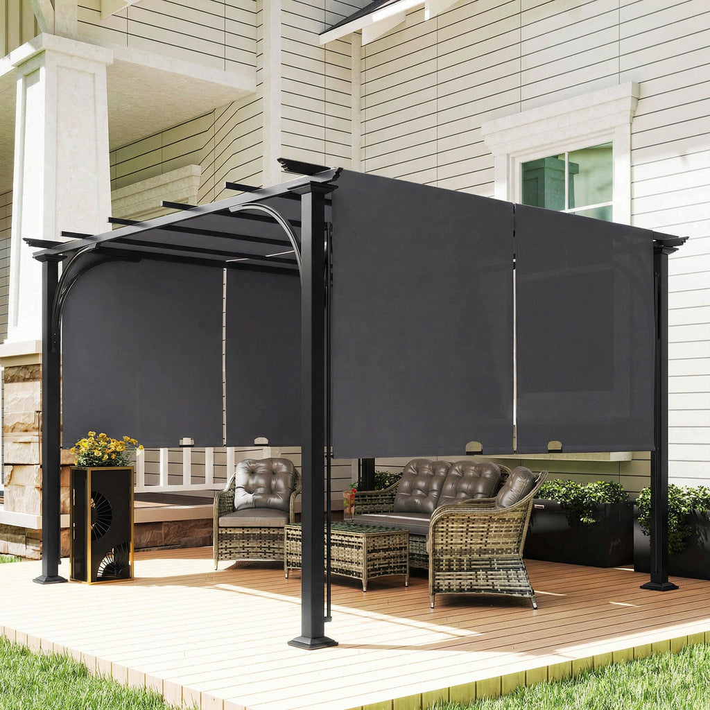 10' x 10' Retractable Pergola Canopy, UPF50+ Outdoor Metal Pergola Gazebo Sun Shade Shelter with Steel Frame, Dark Grey