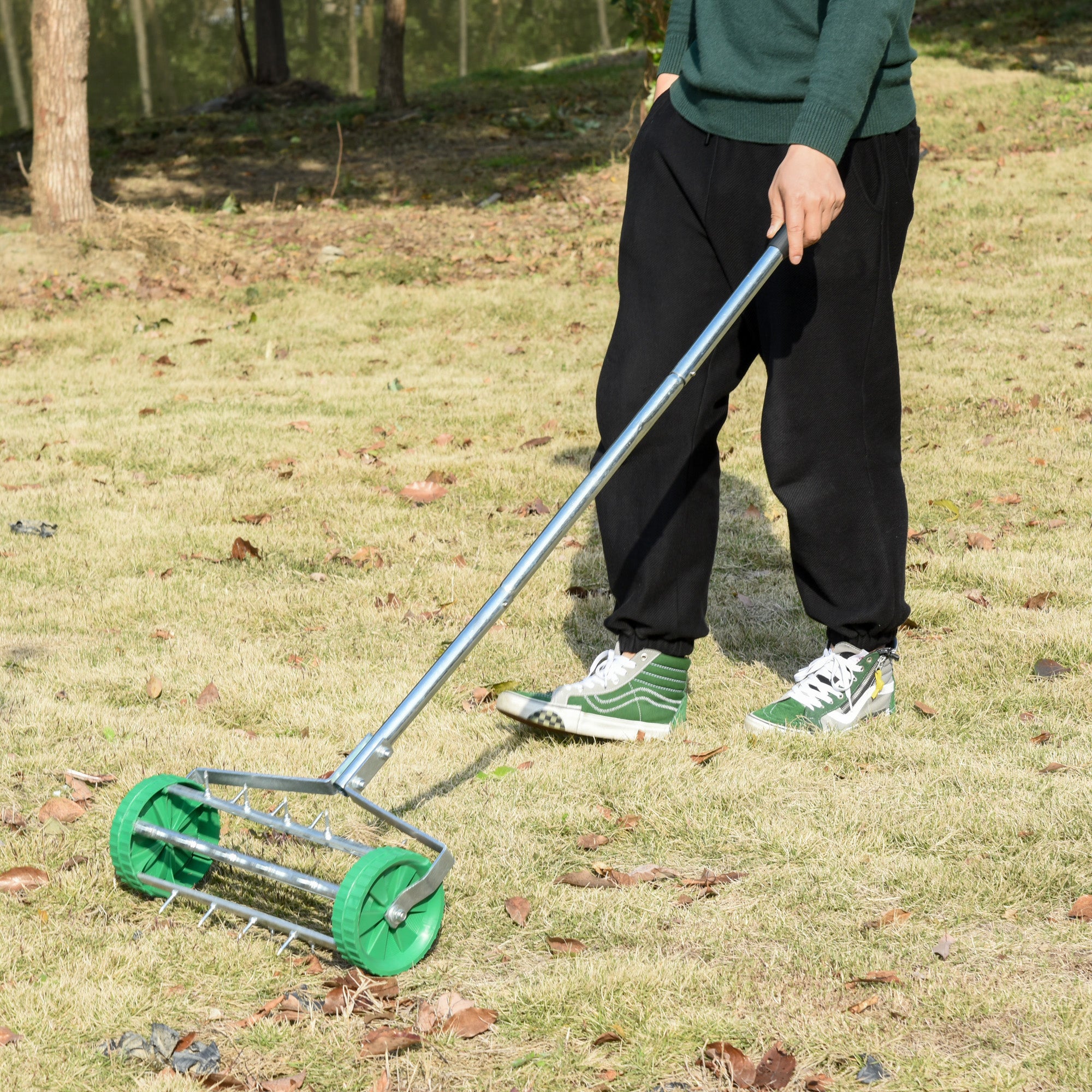 Manual Lawn Aerator with Adjustable Handle, Lawn Aerator Machine, Grass Aerator for Lawn, Yard, Garden