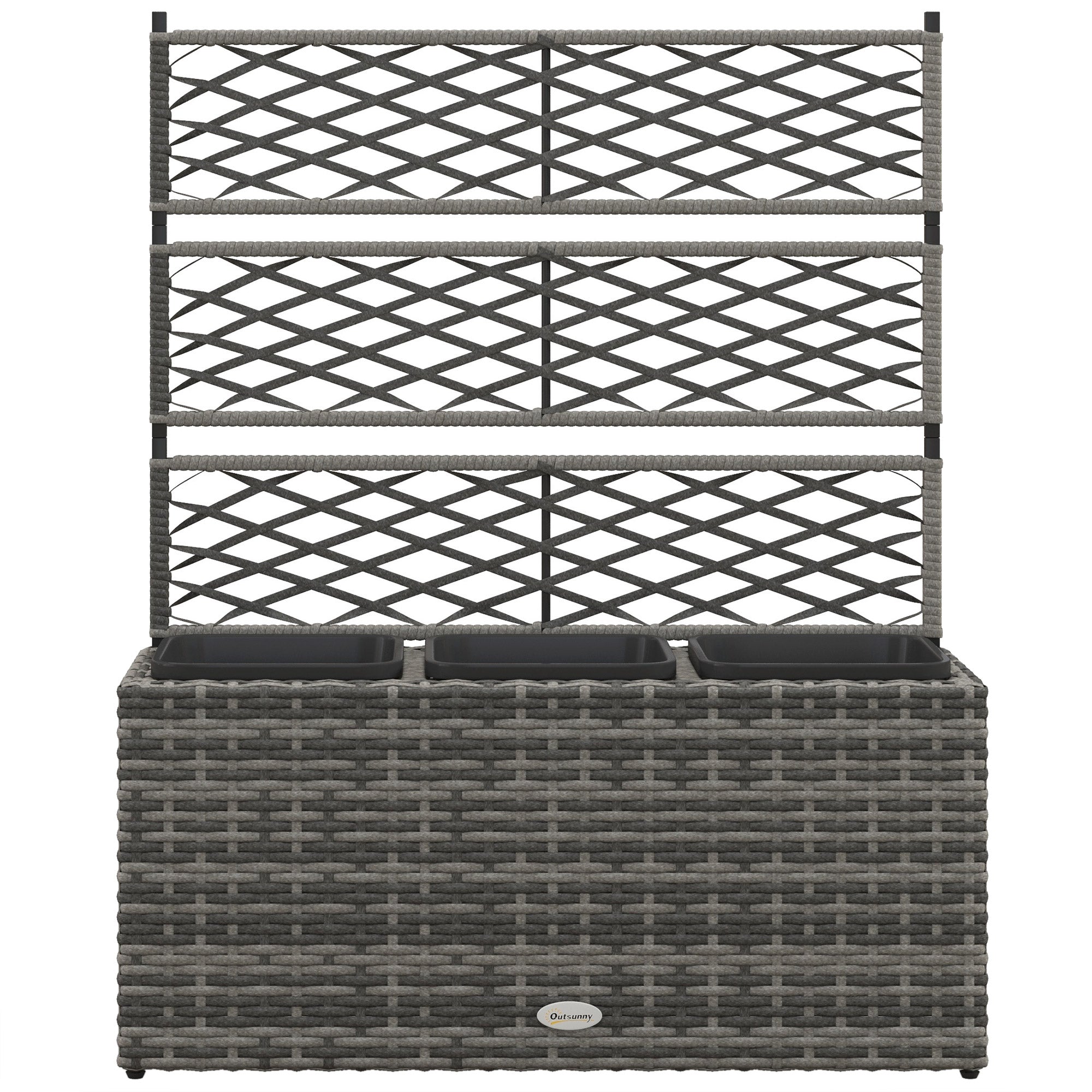 Wicker Raised Garden Bed with Trellis, 42" Tall Outdoor Planter Box, Mixed Grey