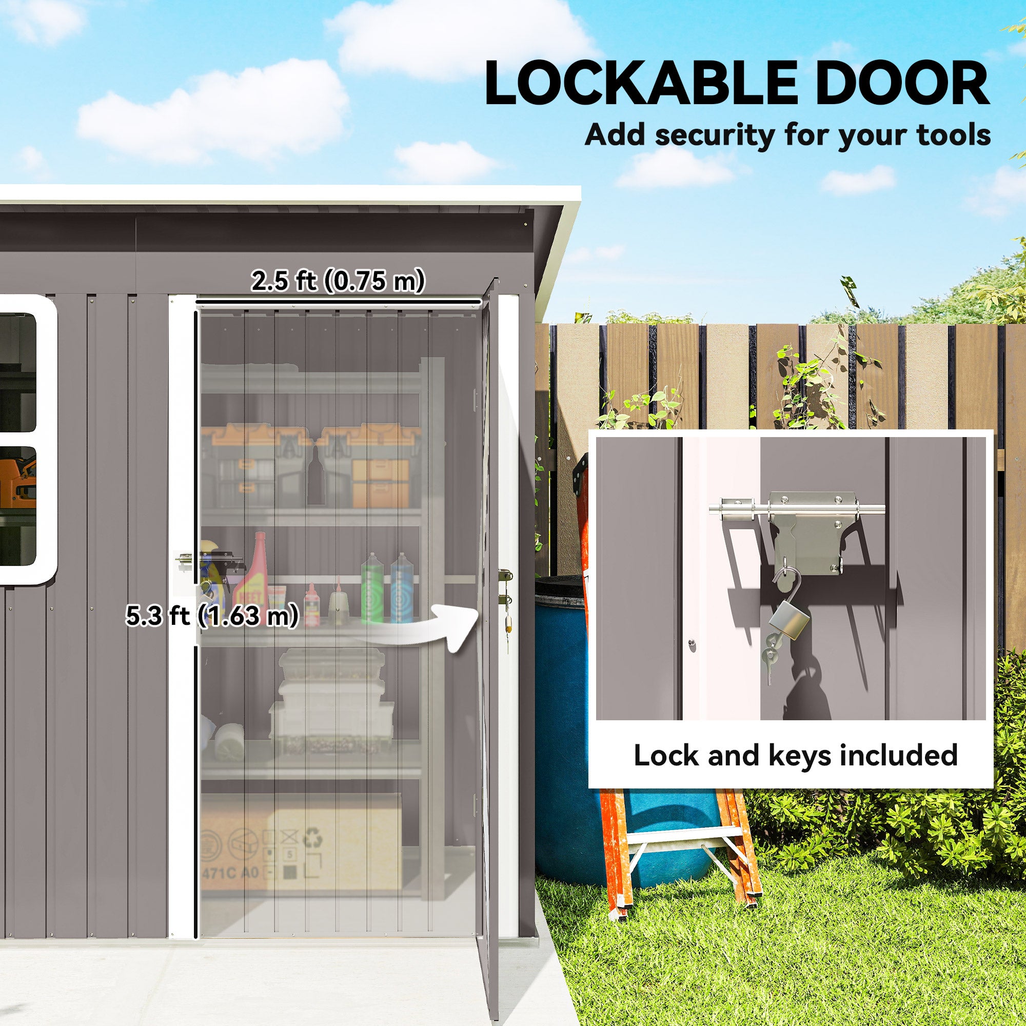 7' x 4' Galvanised Steel Outdoor Storage Shed, Garden Shed with Window, Lockable Wide Door and Air Vents, Warm Grey