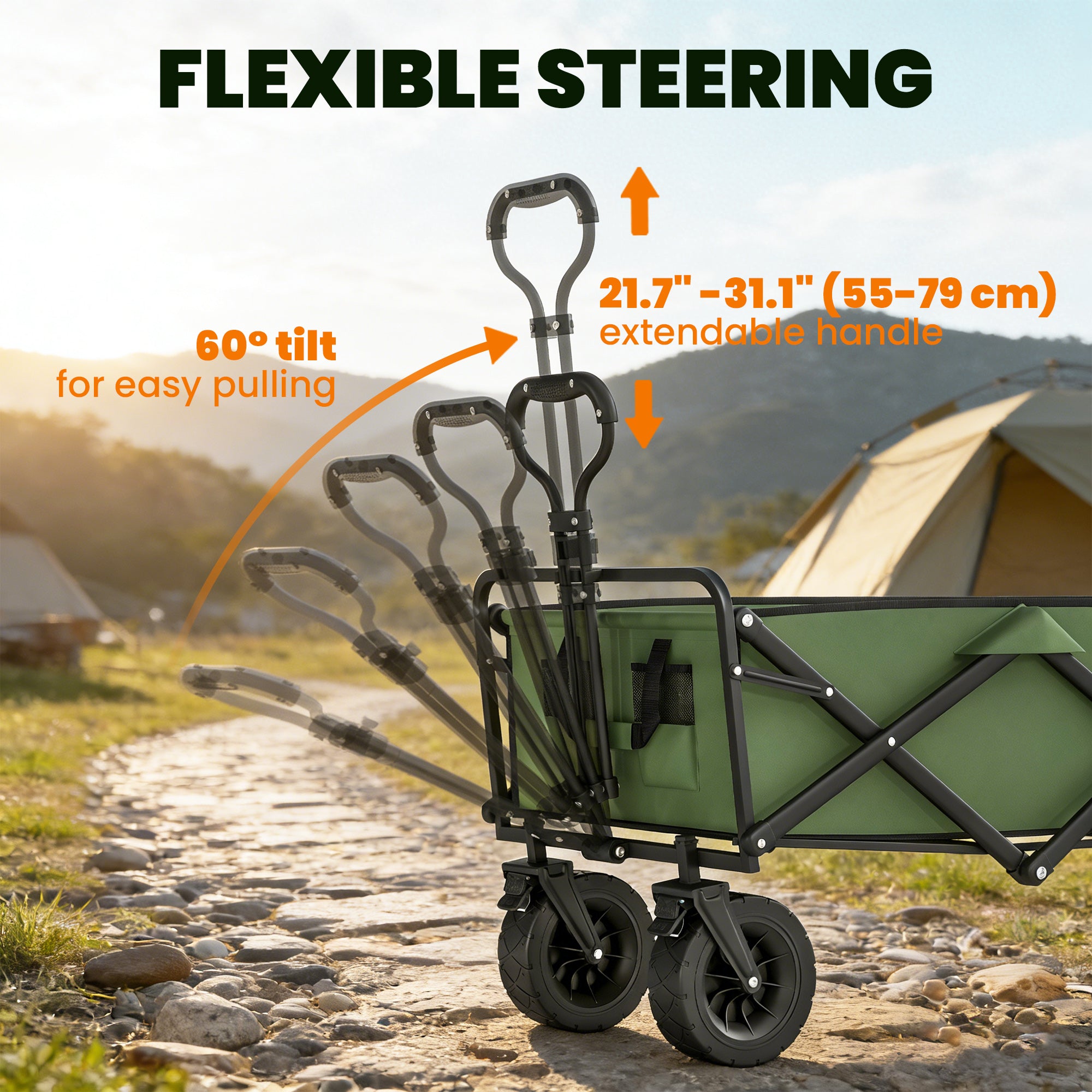 130L Folding Garden Cart with Wheels, Heavy-Duty Collapsible Wagon with Brakes, Green