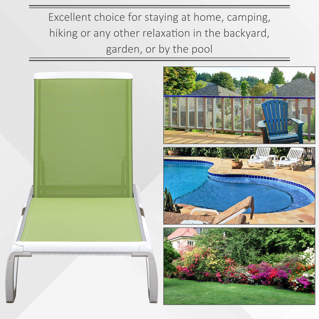 Outdoor Chaise Lounge Chair, Patio Aluminum Tanning Chair with 5-Level Adjustable Back, Portable Wheels, Breathable Mesh Fabric, for Pool, Deck, Garden, Green