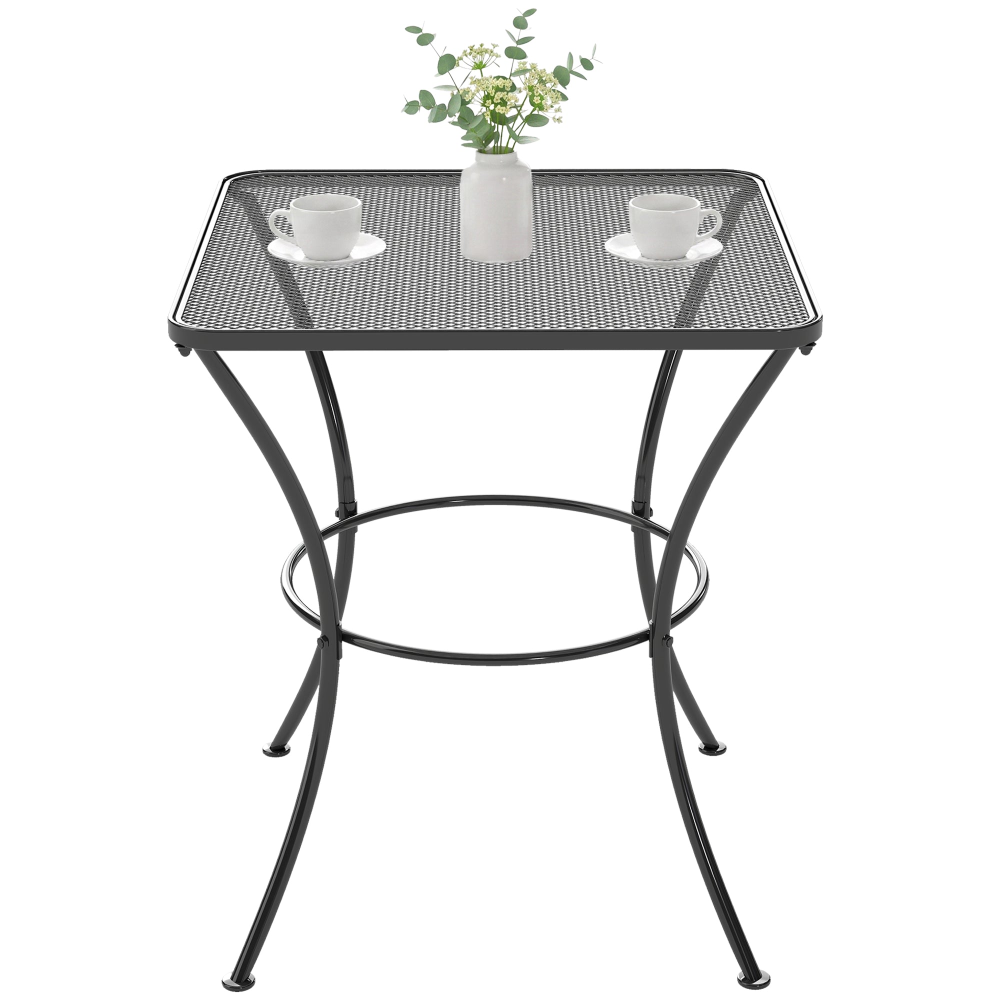 Square Garden Metal Bistro Table Outdoor Patio Coffee Side Desk 23.6" x 23.6" x 27.6" Black