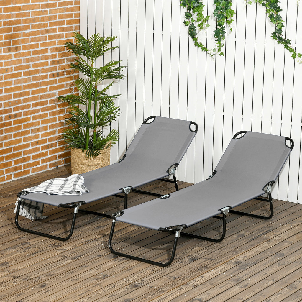 Set of 2 Folding Outdoor Lounge Chair, Sun Tanning Chairs with Reclining Back, Breathable Mesh for Beach Patio, Grey
