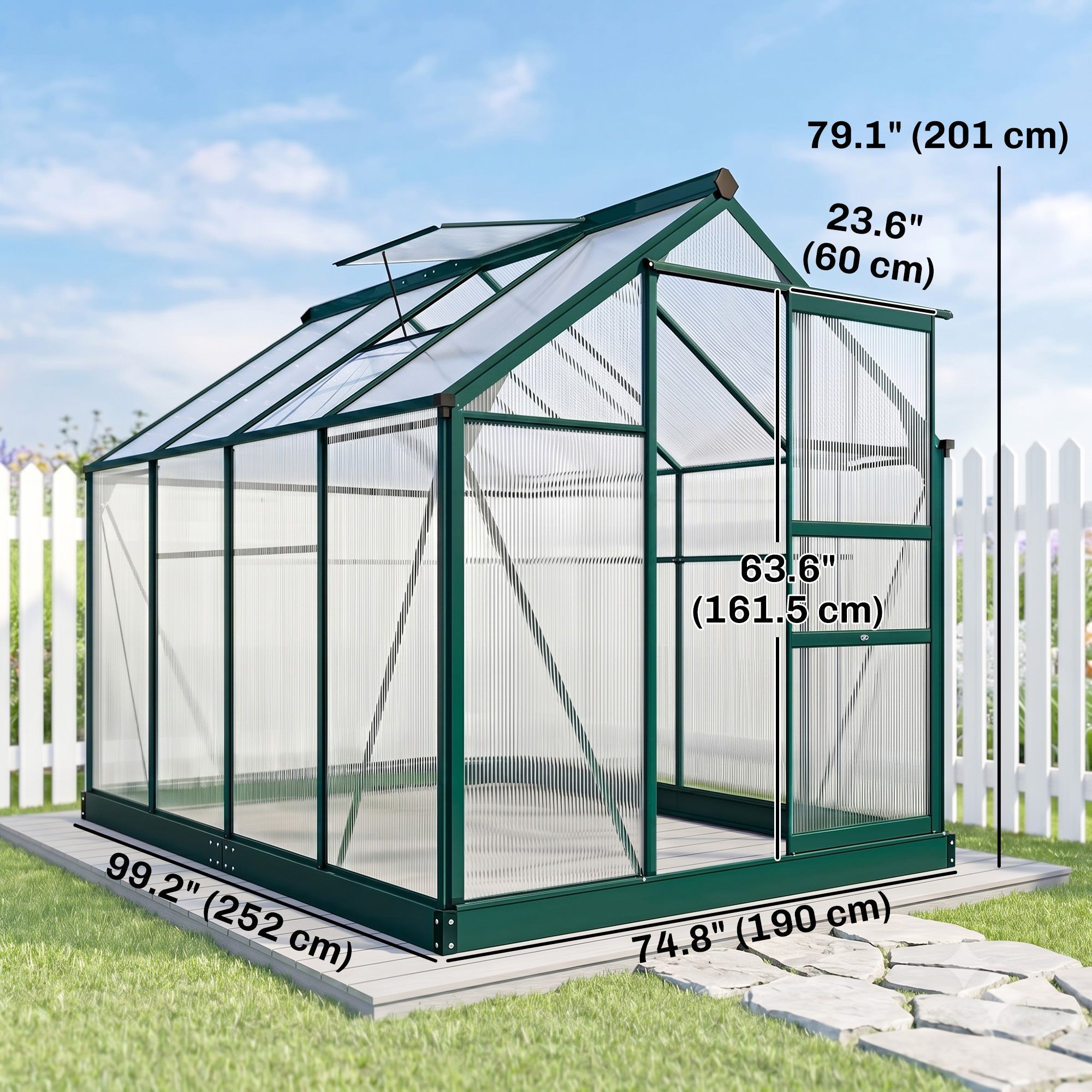6.2' x 8.3' x 6.6' Clear Polycarbonate Greenhouse, Large Walk-In Green House w/ Slide Door