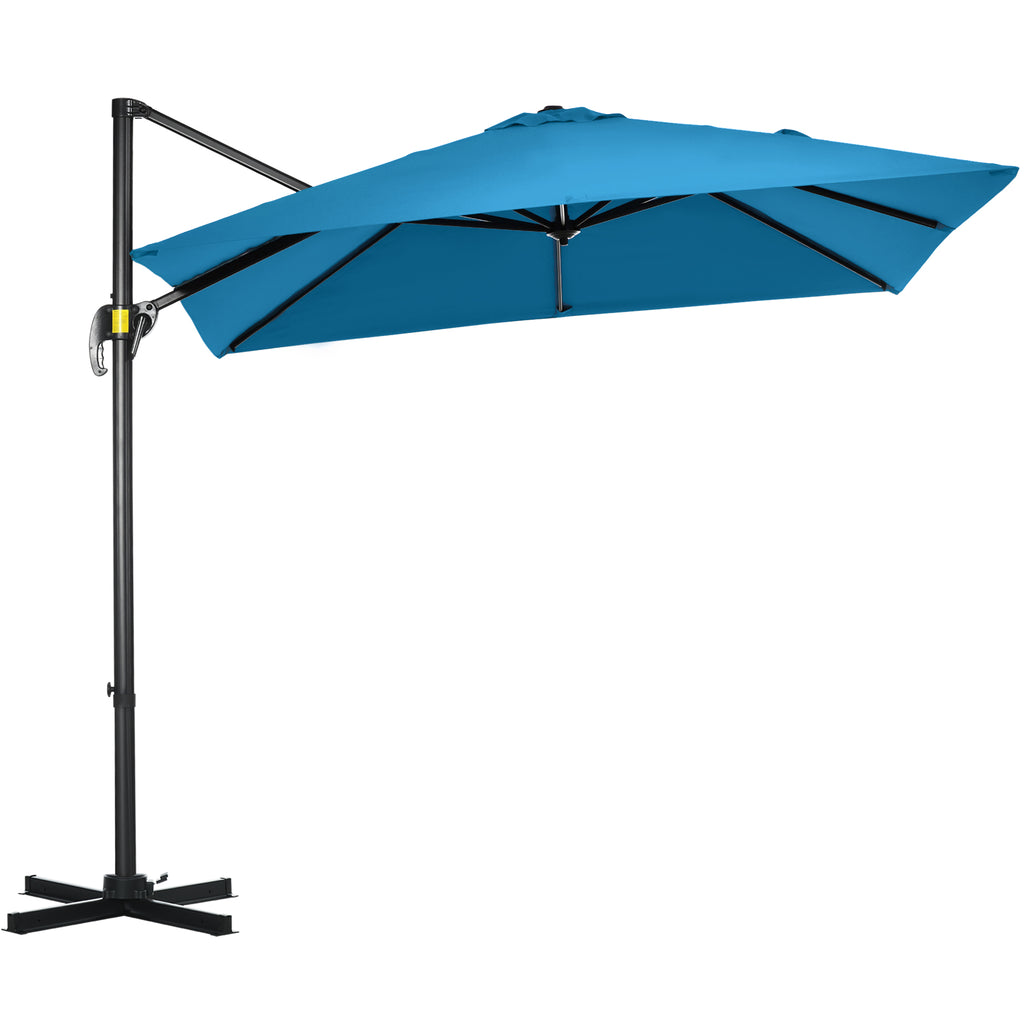 8' x 8' Square Patio Hanging Offset Umbrella with 360Â° Rotation, Aluminum Outdoor Cantilever Market Parasol, Turquoise