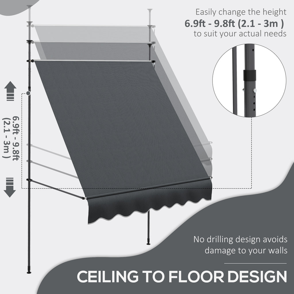 6.5' x 4' Manual Retractable Awning, Non-Screw Freestanding Patio Awning, UV Resistant, for Window or Door, Dark Grey